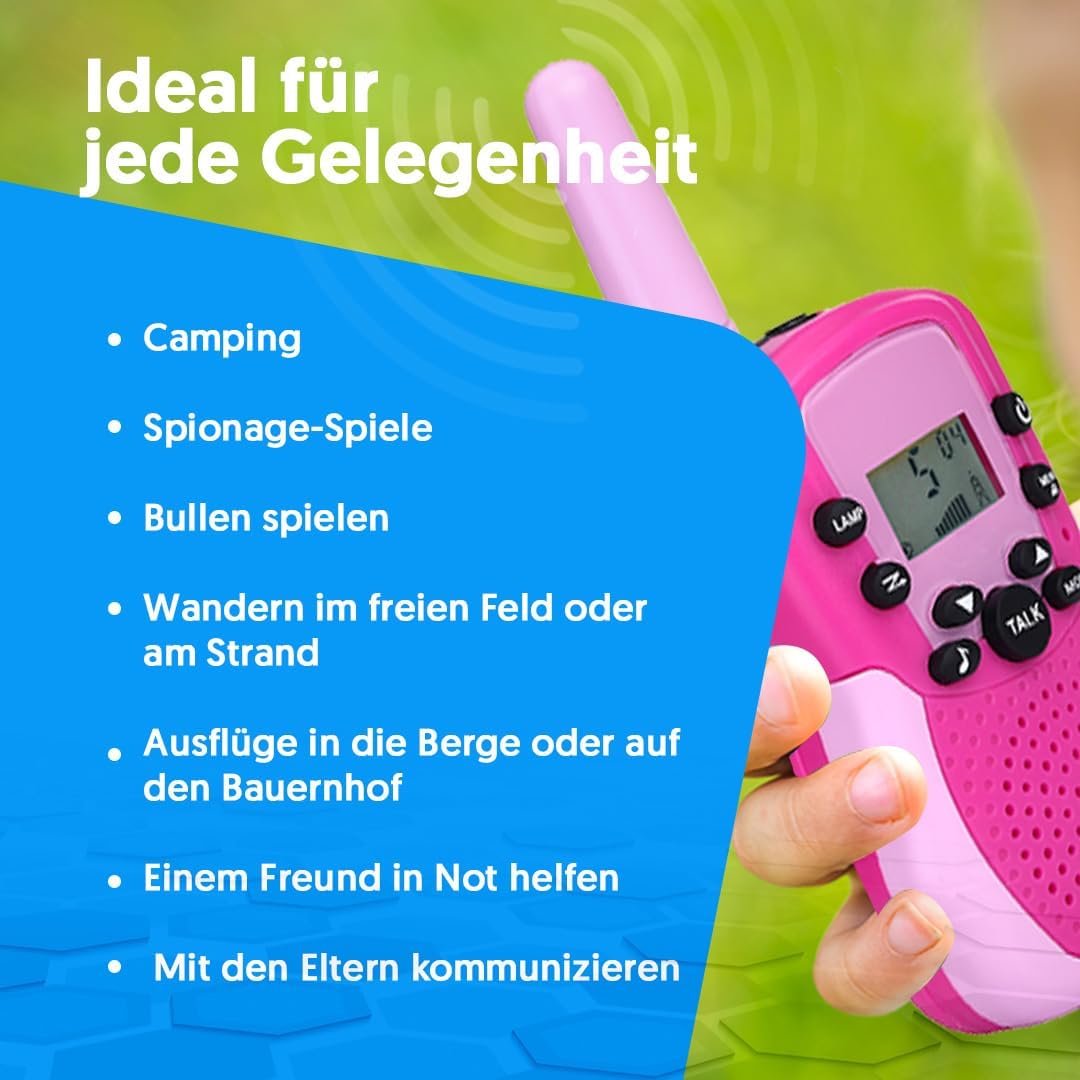 Walkie-Talkies für Kinder mit LED-Display und 22 Kanälen, Rosa