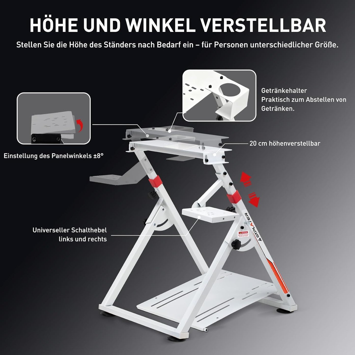 Lenkradständer mit Schalthebelhalterung für Gaming, Weiss