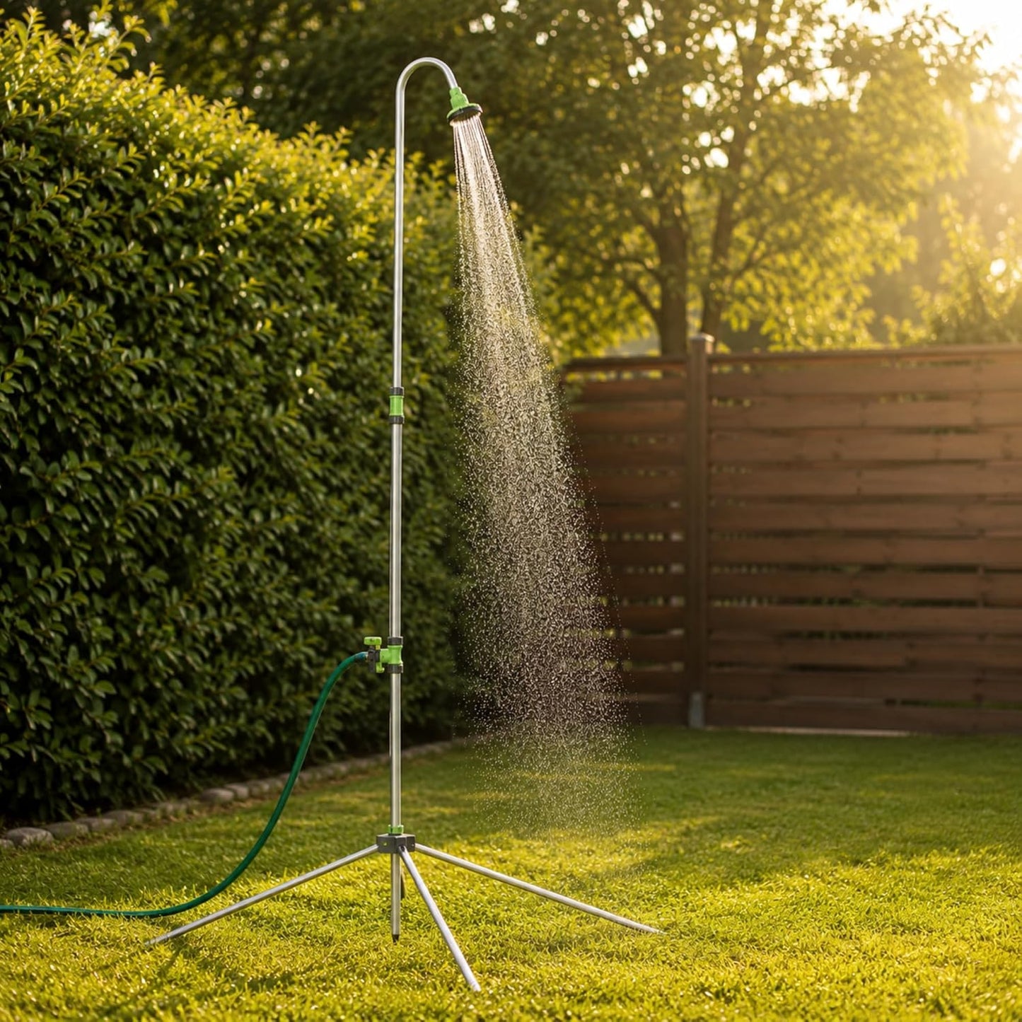 Höhenverstellbare Aussendusche für Garten & Camping, H: 145-220 cm Silber/Grün