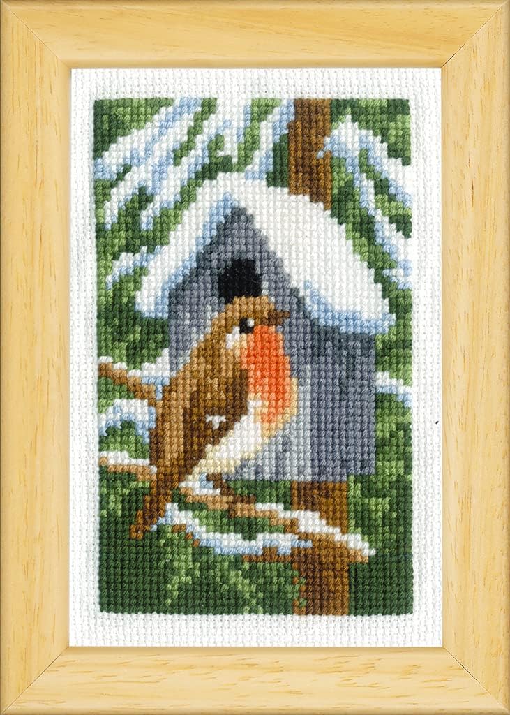 3er-Stickset "Rotkehlchen im Winter"