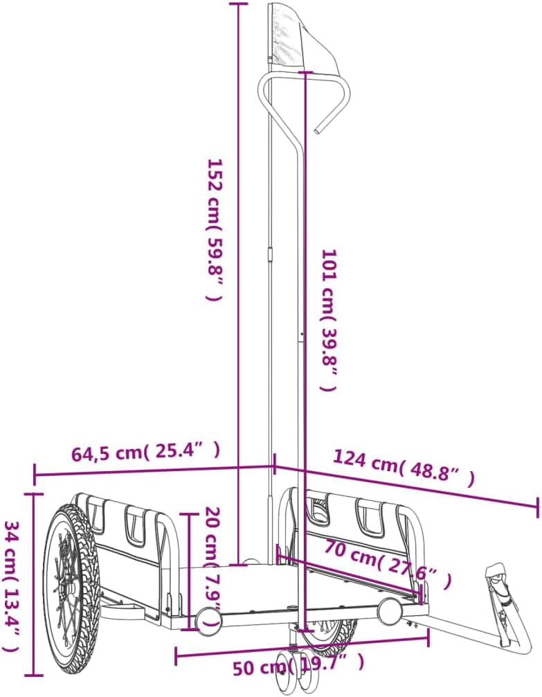 Fahrradanhänger Oxford-Gewebe und Eisen, Grün 124 x 64.5 x 36 cm