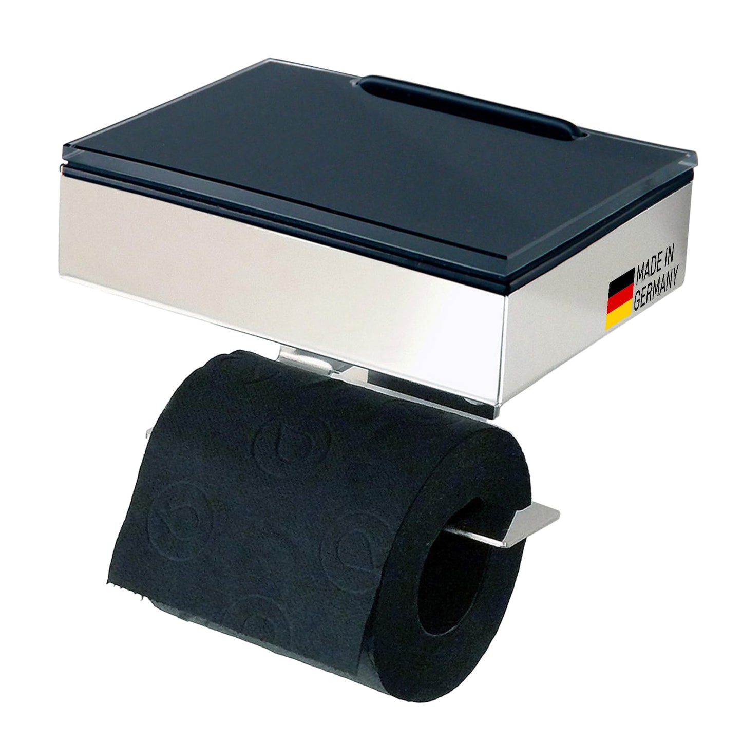 Toilettenpapierhalter mit Feuchttücherbox, Gehäuse Poliert Abdeckung Glas Schwarz