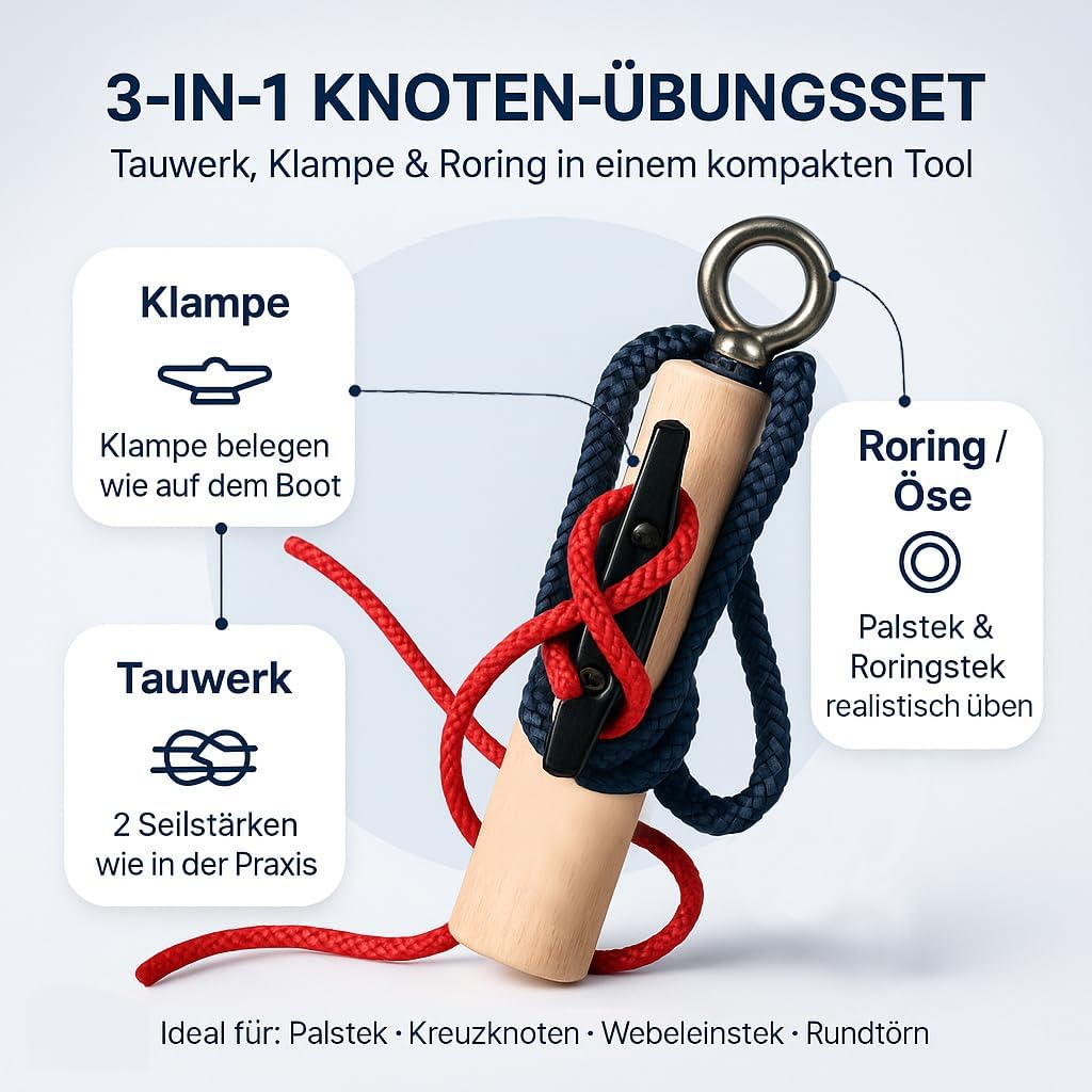 Knoten Übungsset für Bootsführerschein & Feuerwehr, Navyblau/Rot