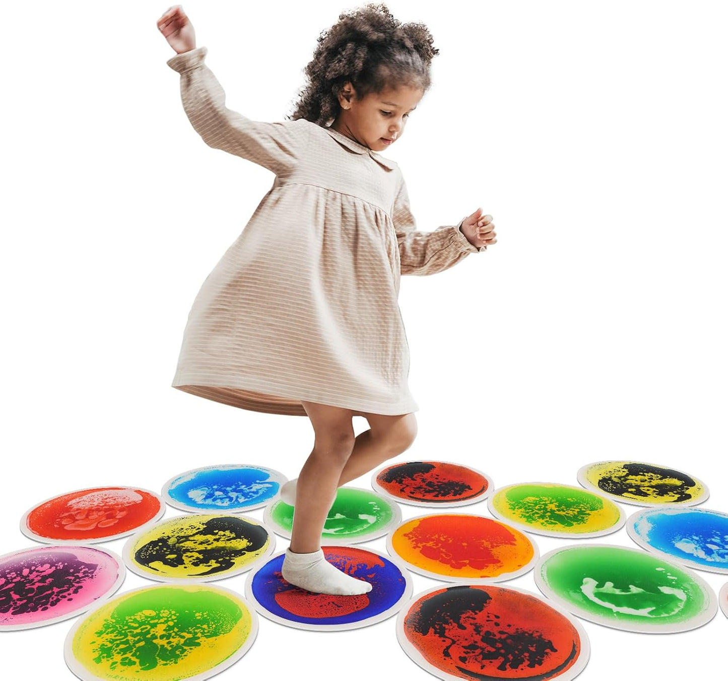 Sechseckige sensorische Bodenfliesen-Set (9 Stück), 30×30cm (Rund)