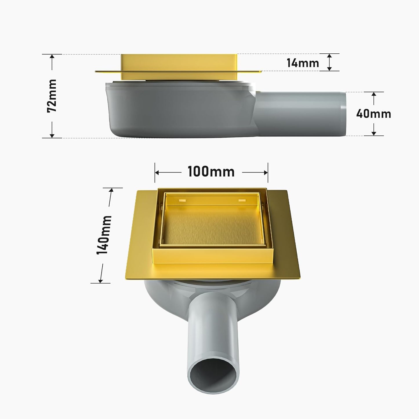 Duschrinne mit Geruchsstop und Haarsieb, Gold 10cm