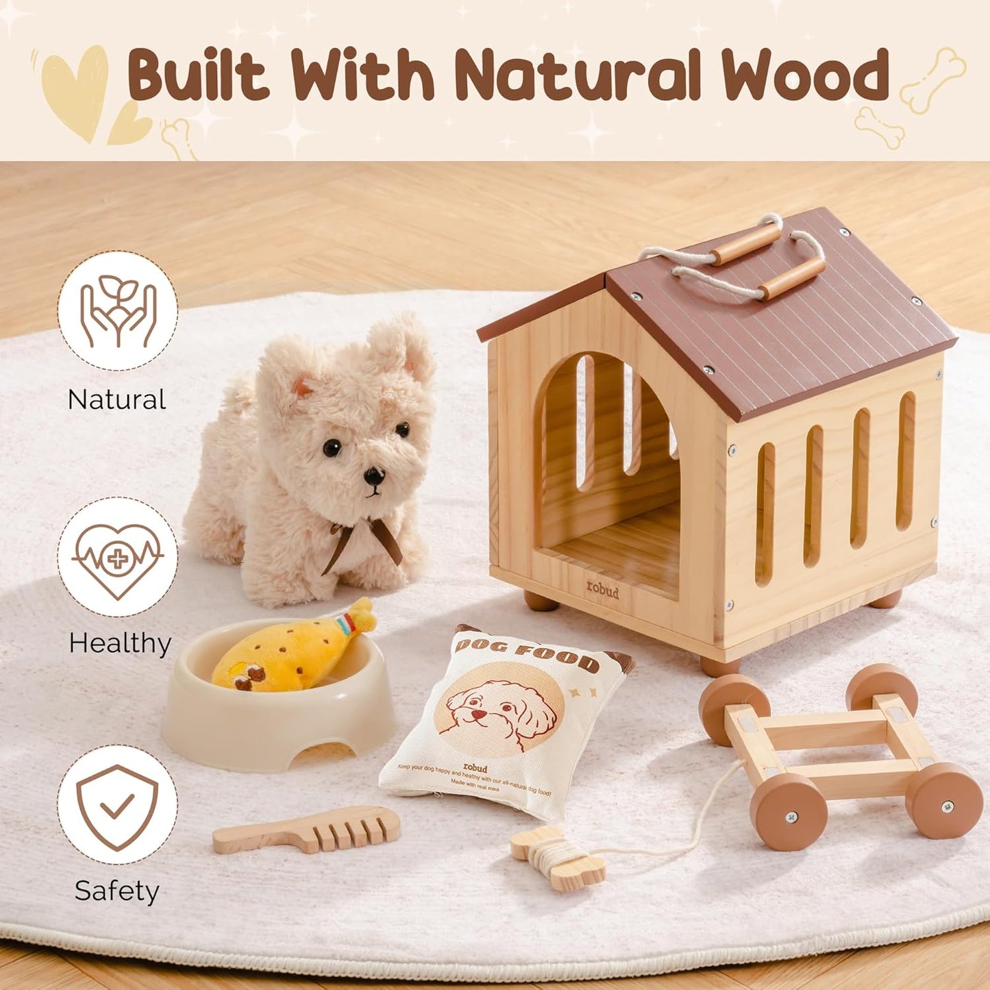 2-in-1 Hundespielzeug & Tierpflege-Set aus Holz