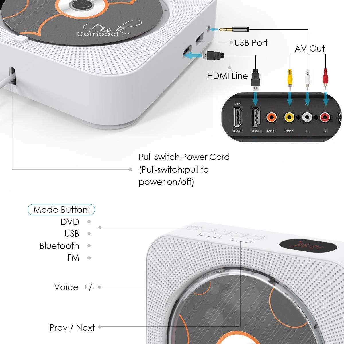 Tragbarer DVD-/CD-Player mit Bluetooth & HDMI