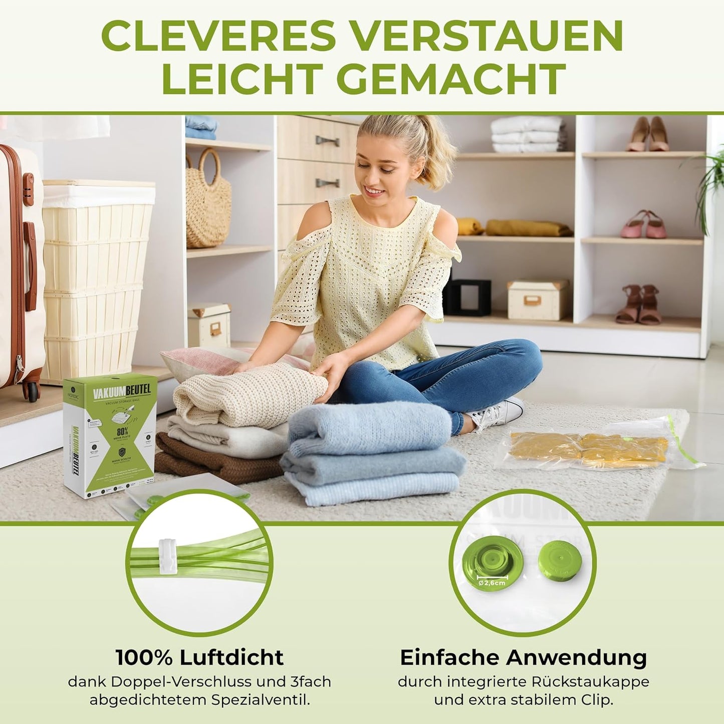 6-teiliges Vakuumbeutel-Set für Kleidung und Bettdecken, 6x - Large (80x60cm)