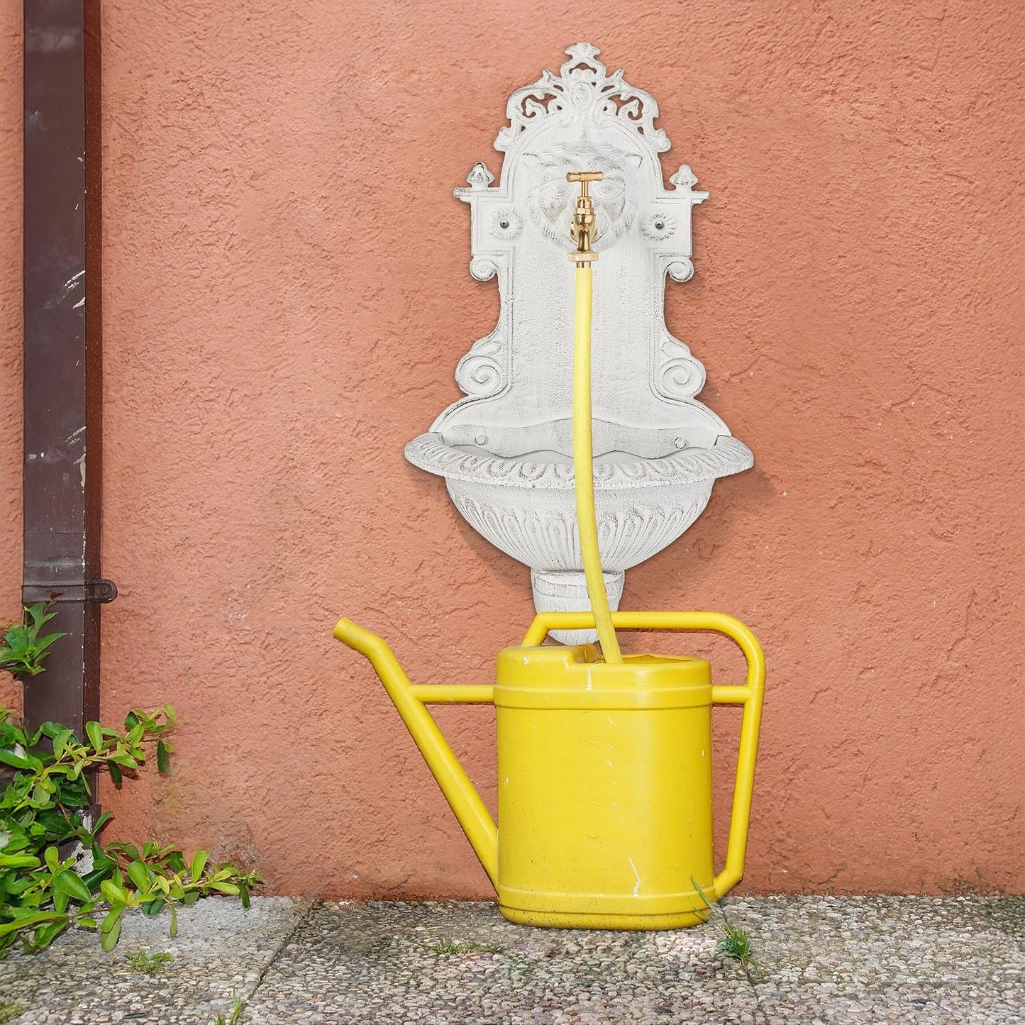 Wandbrunnen Wasserspeier mit Waschbecken & Wasserhahn, Weiß