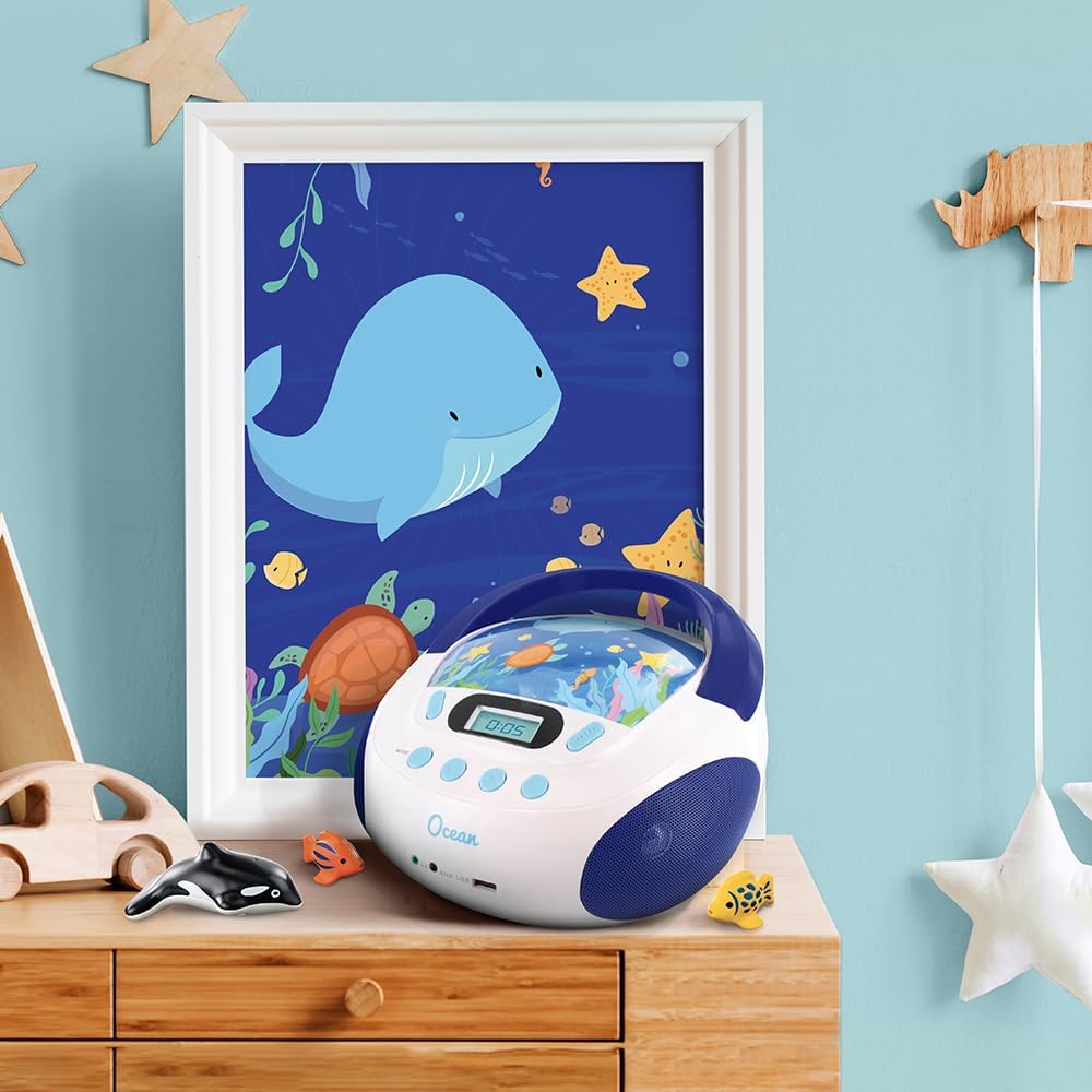 CD Player für Kinder mit Lautsprechern und USB, blau / weiß