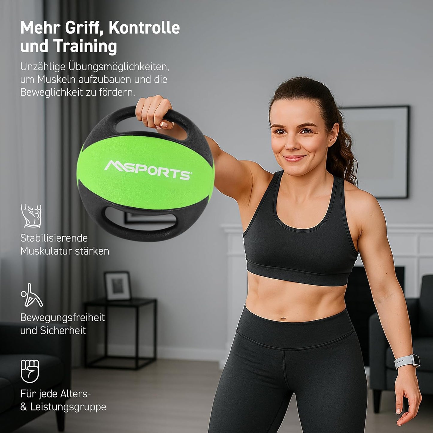 Medizinball mit Griffen, 4 kg - Grün