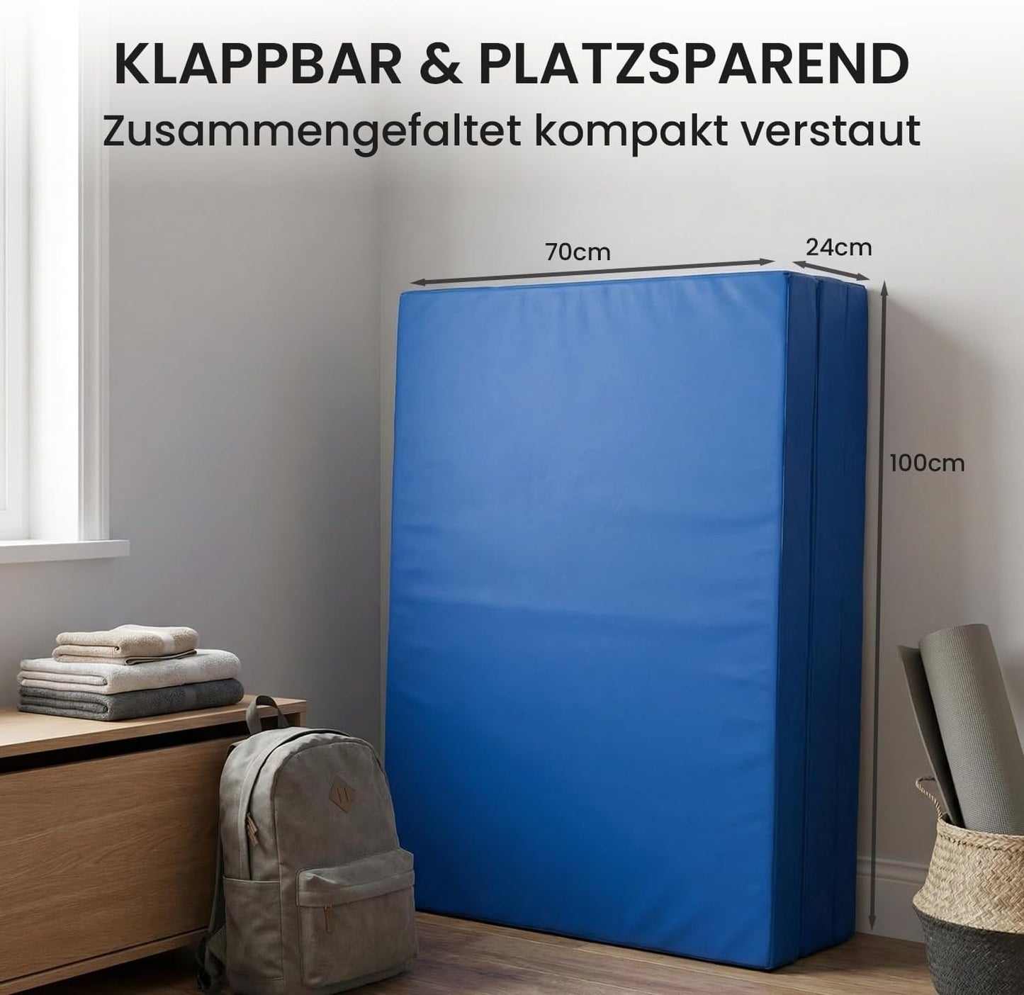Klappbare Weichboden- und Turnmatte 210 x 100 x 8 cm, Blau