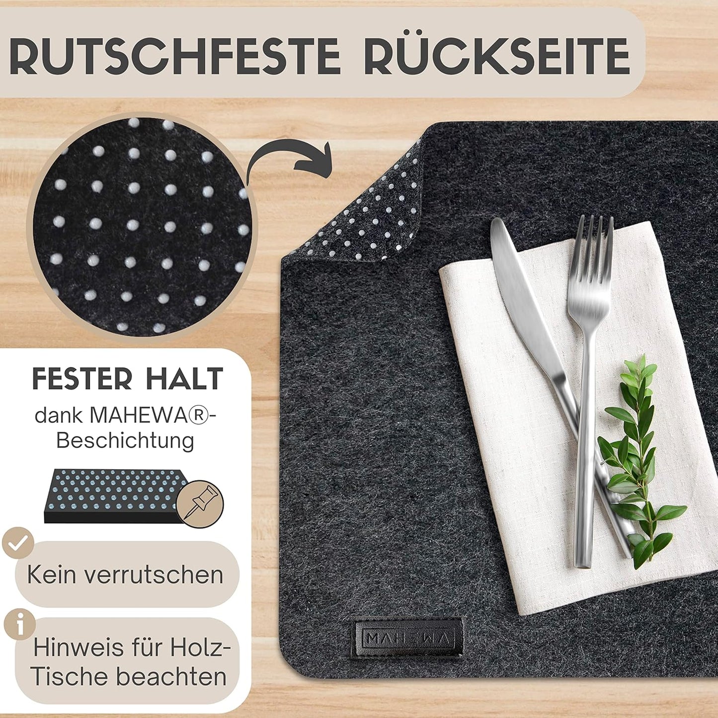 6er Set Tischset Platzdeckchen aus Filz, Anthrazit 6er Set