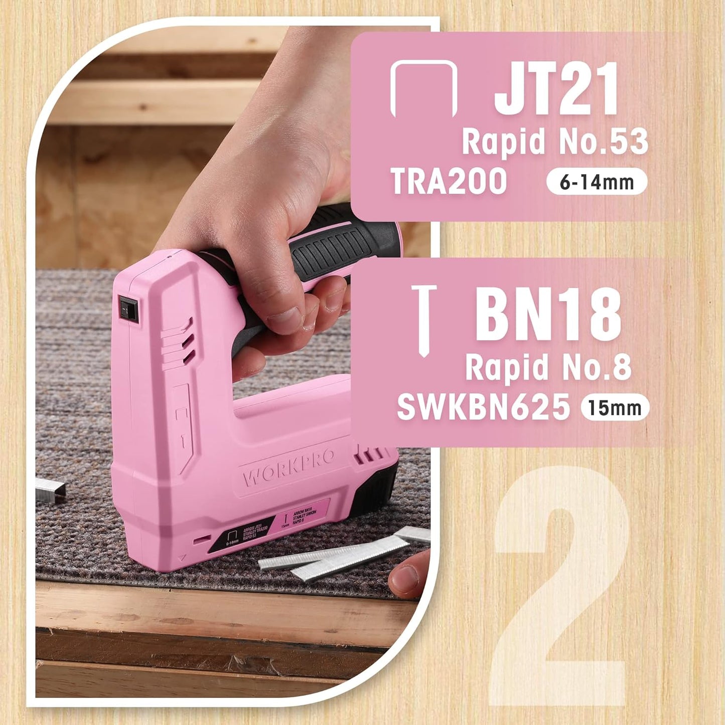 Kabelloser 2-in-1 Multifunktions-Tacker mit Nägeln und Heftklammern, Rosa