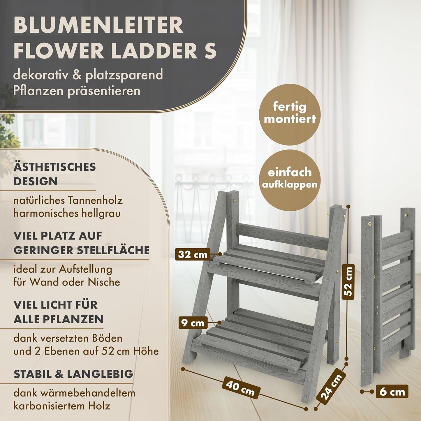 Klappbare 2-stufige Blumentreppe, S - 52x41x24cm