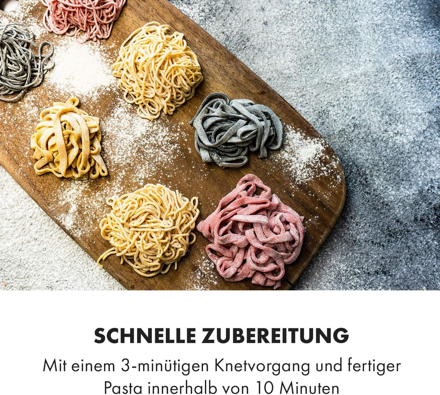 Pastamania - Elektrische Nudelmaschine mit 7 Aufsätzen, Schwarz