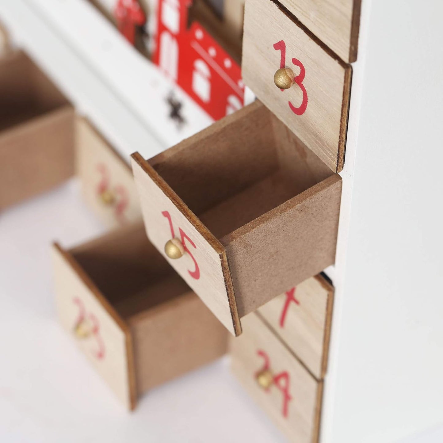 Adventskalender aus Holz zum Befüllen, Weihnachtsmann im Wald mit LED Beleuchtung
