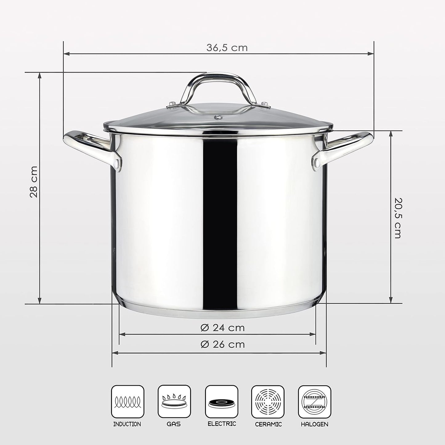 Suppentopf inkl. Glasdeckel mit Dampfloch, 10 liter