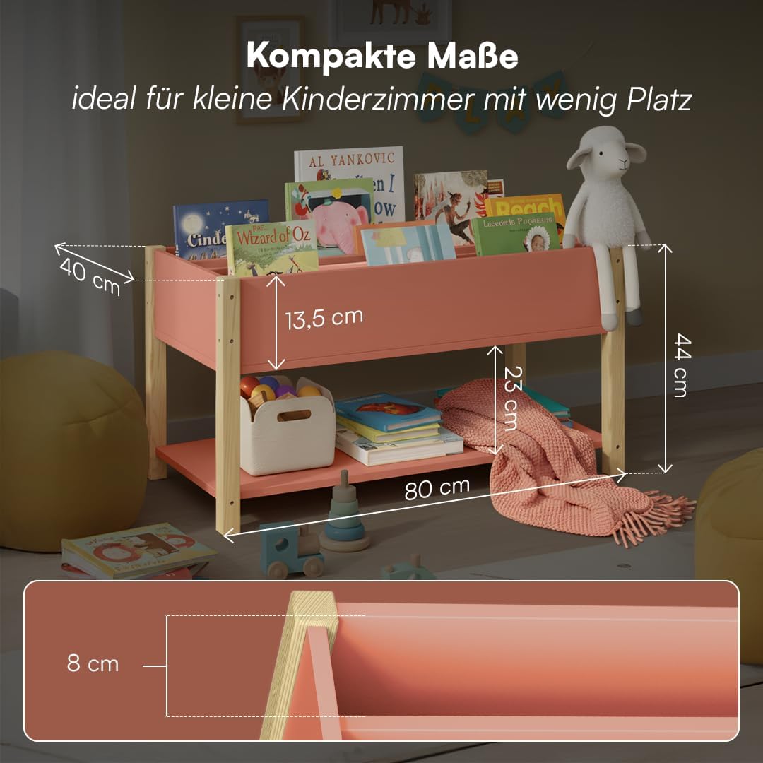 Kinder-Bücherregal mit 4 Fächern, Terrakotta/Natur
