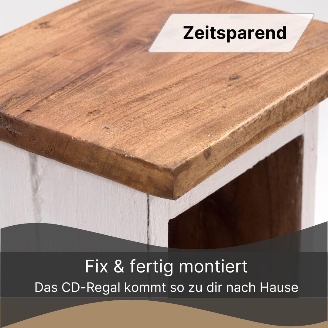 Rustikales Holz-CD-Regal mit 4 Fächern, 06 Weiß-landhaus
