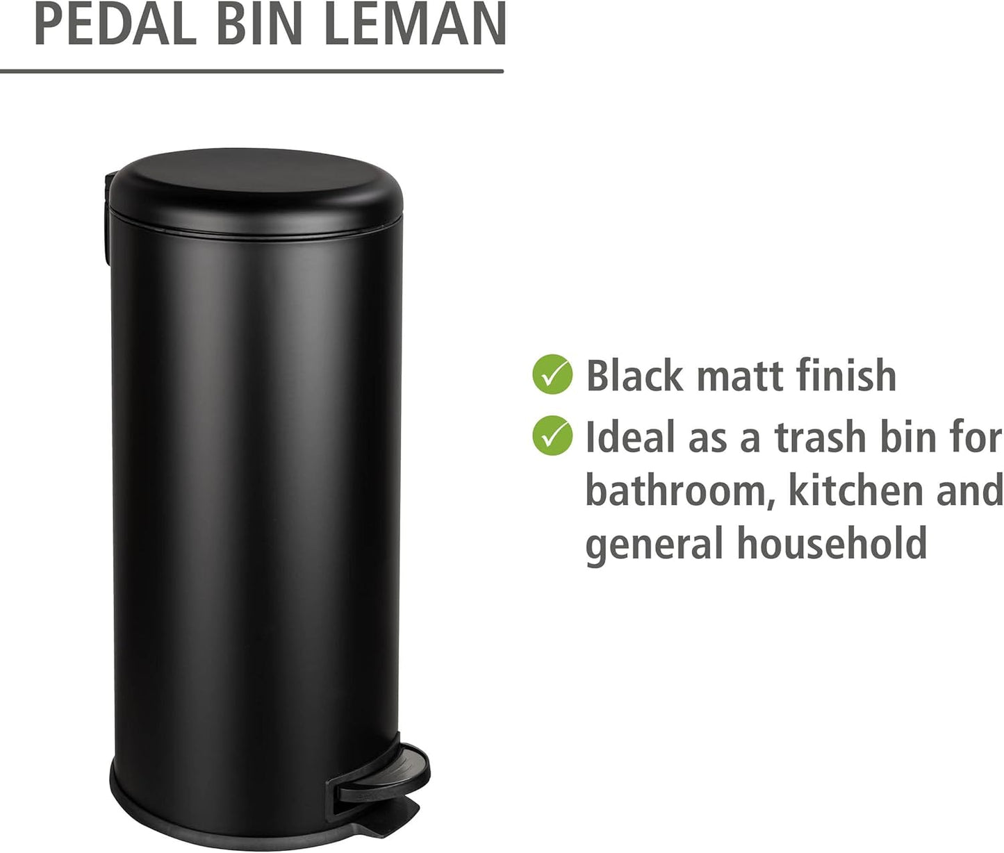 Treteimer Leman Soft-Close, Schwarz 30 L