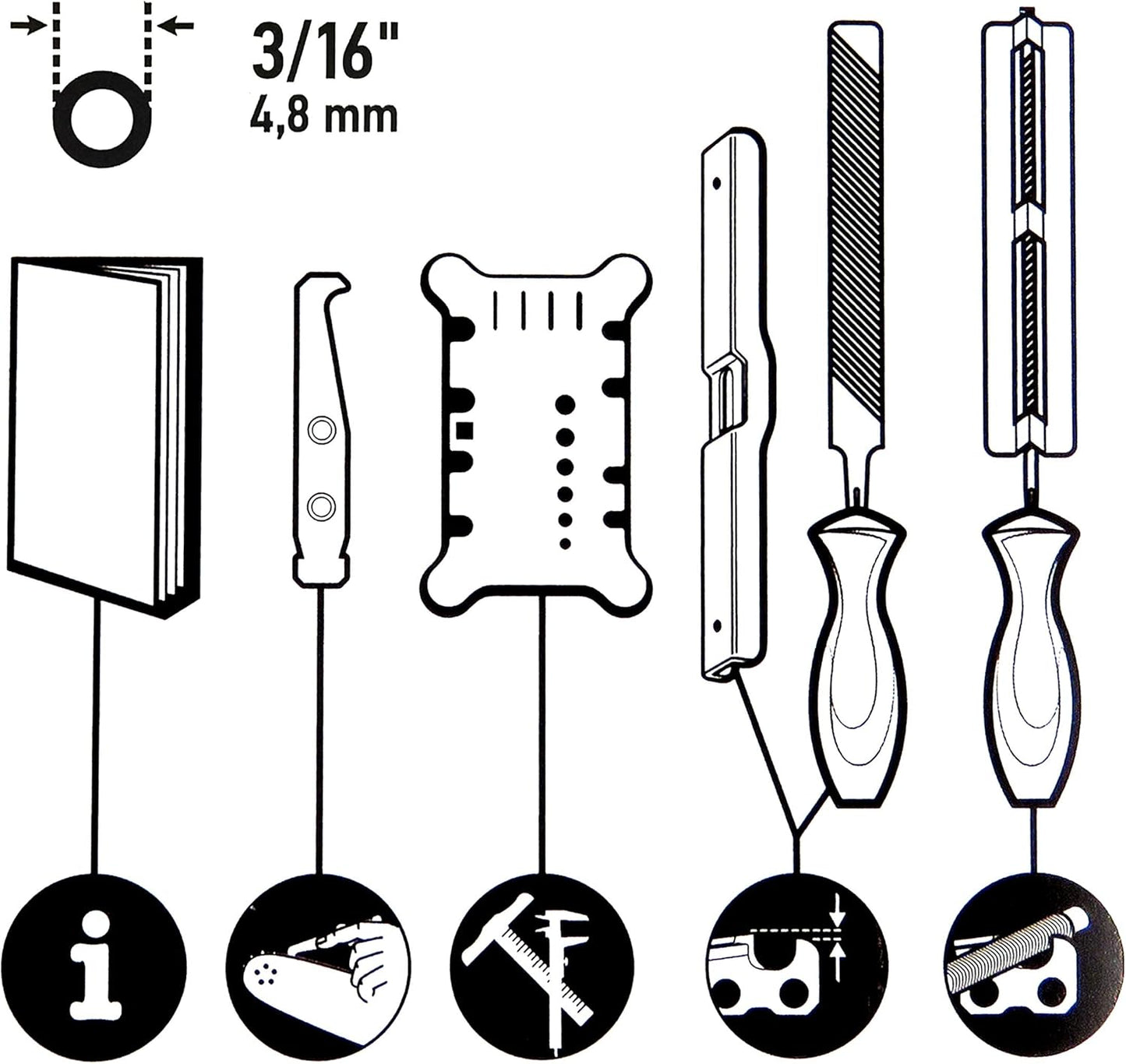 Schärfsatz 4.8 mm, 11/64" Rolletui, 3/16" (.325")