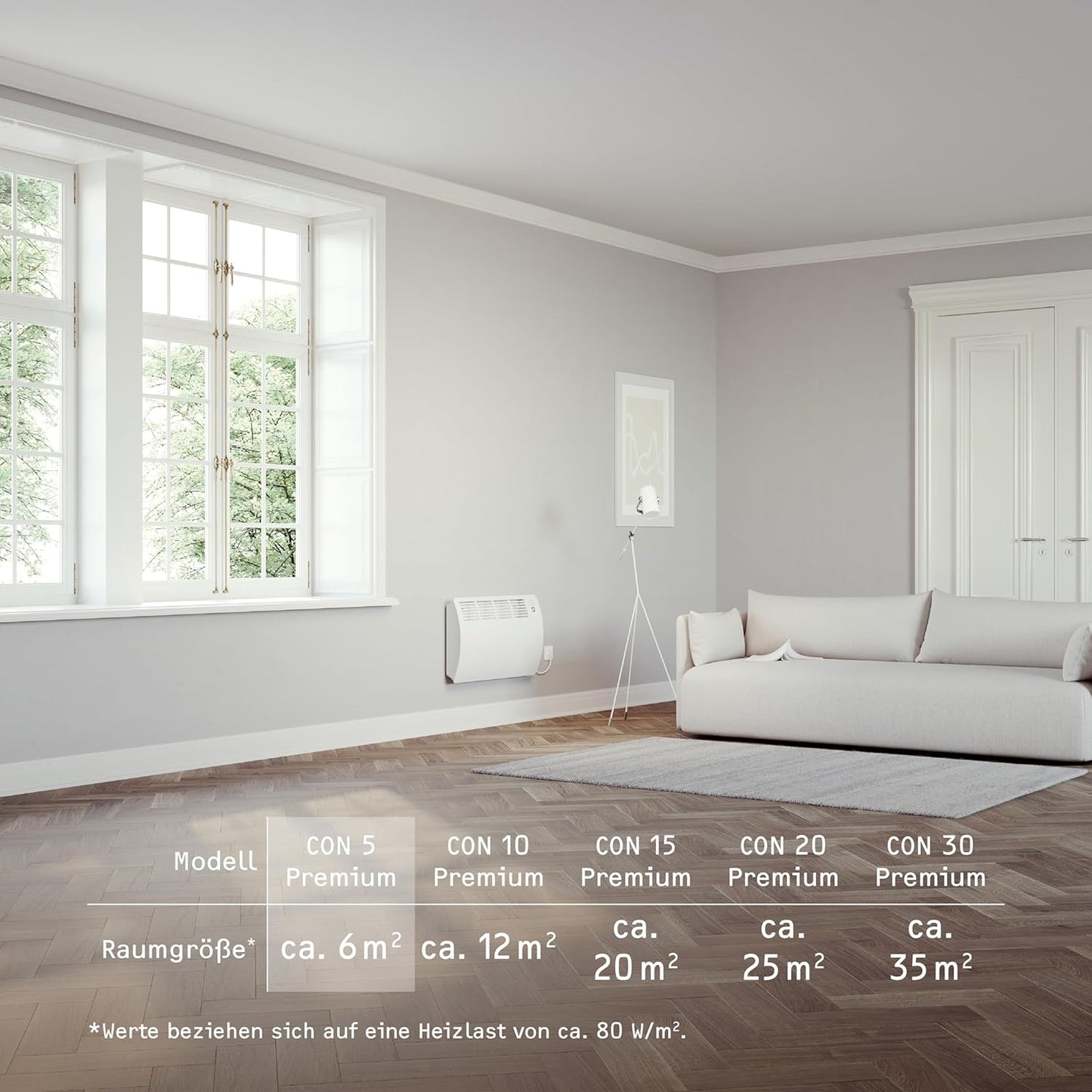 Elektroheizung CON 5 Premium, für ca. 6 m² Aluminiumfront und 120.Min.-Timer Wandmontage 2024