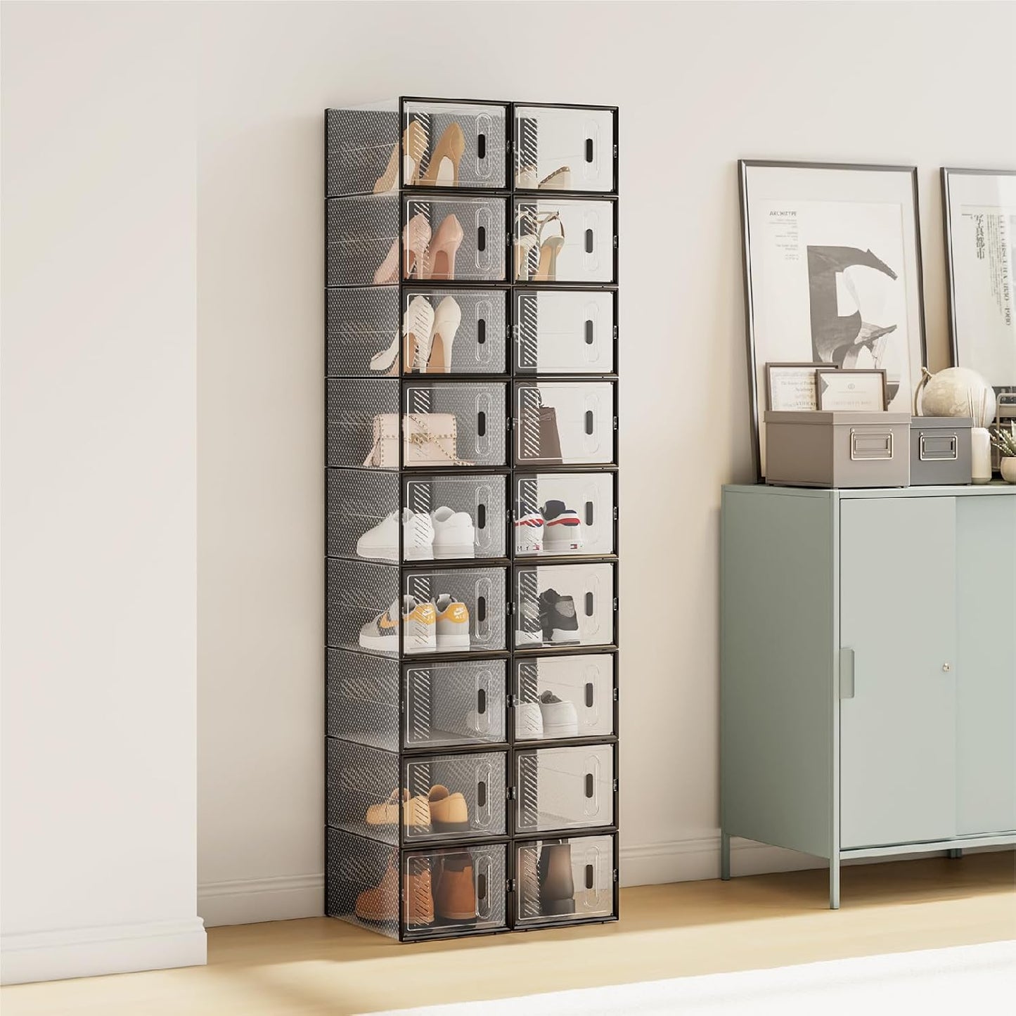 Stapelbare Schuhaufbewahrungsboxen-Set (8 Stück), Transparent+schwarz 8er 35x19x25 cm