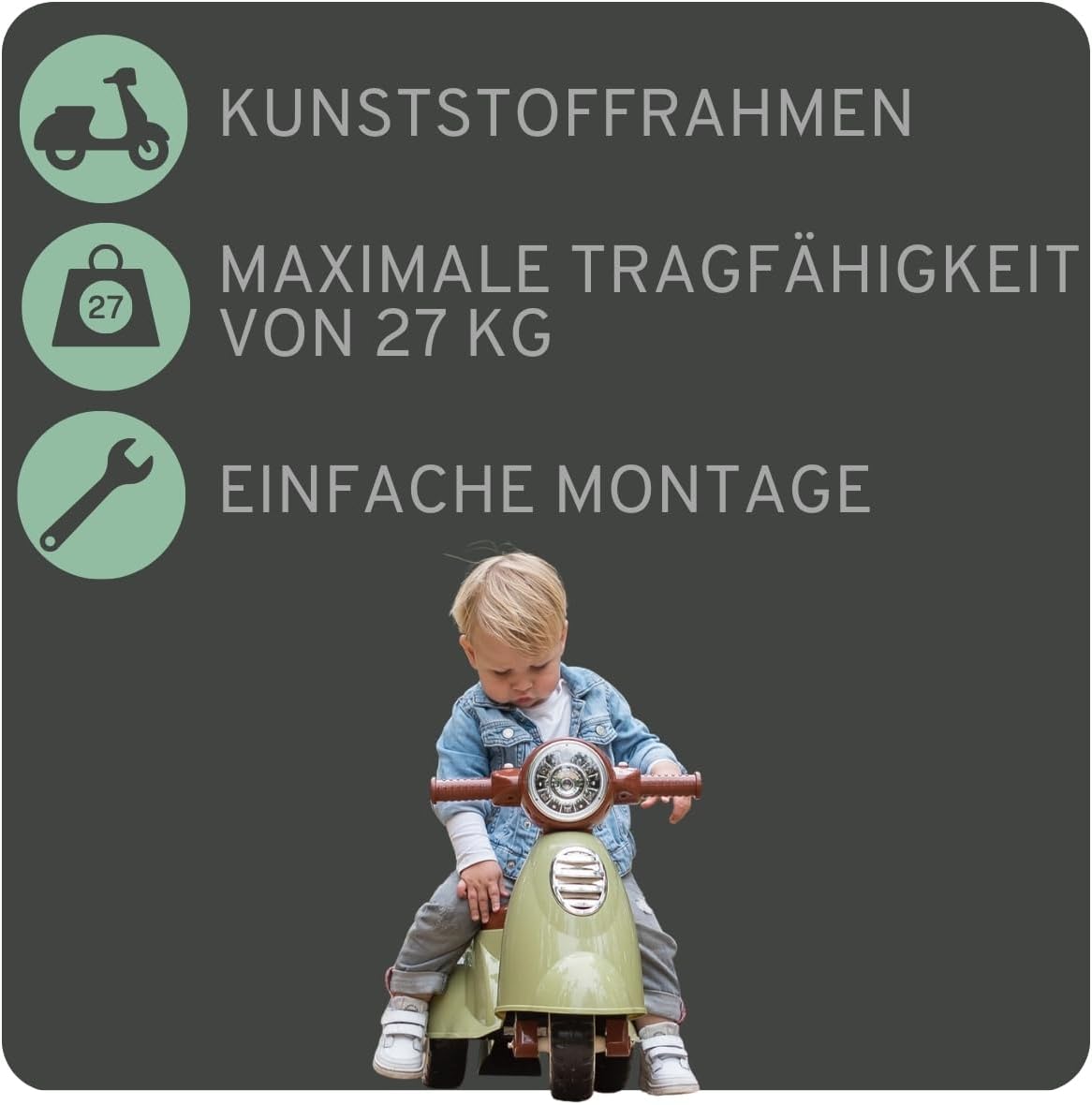 Rutschfahrzeug Retro Scooter ab 1 Jahr mit Hupe, Retro Grün
