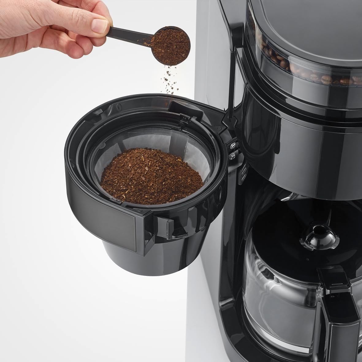 KA 4830 mit Mahlwerk und Glaskanne, 10 Tassen (Glaskanne) Dark Inox, Schwarz