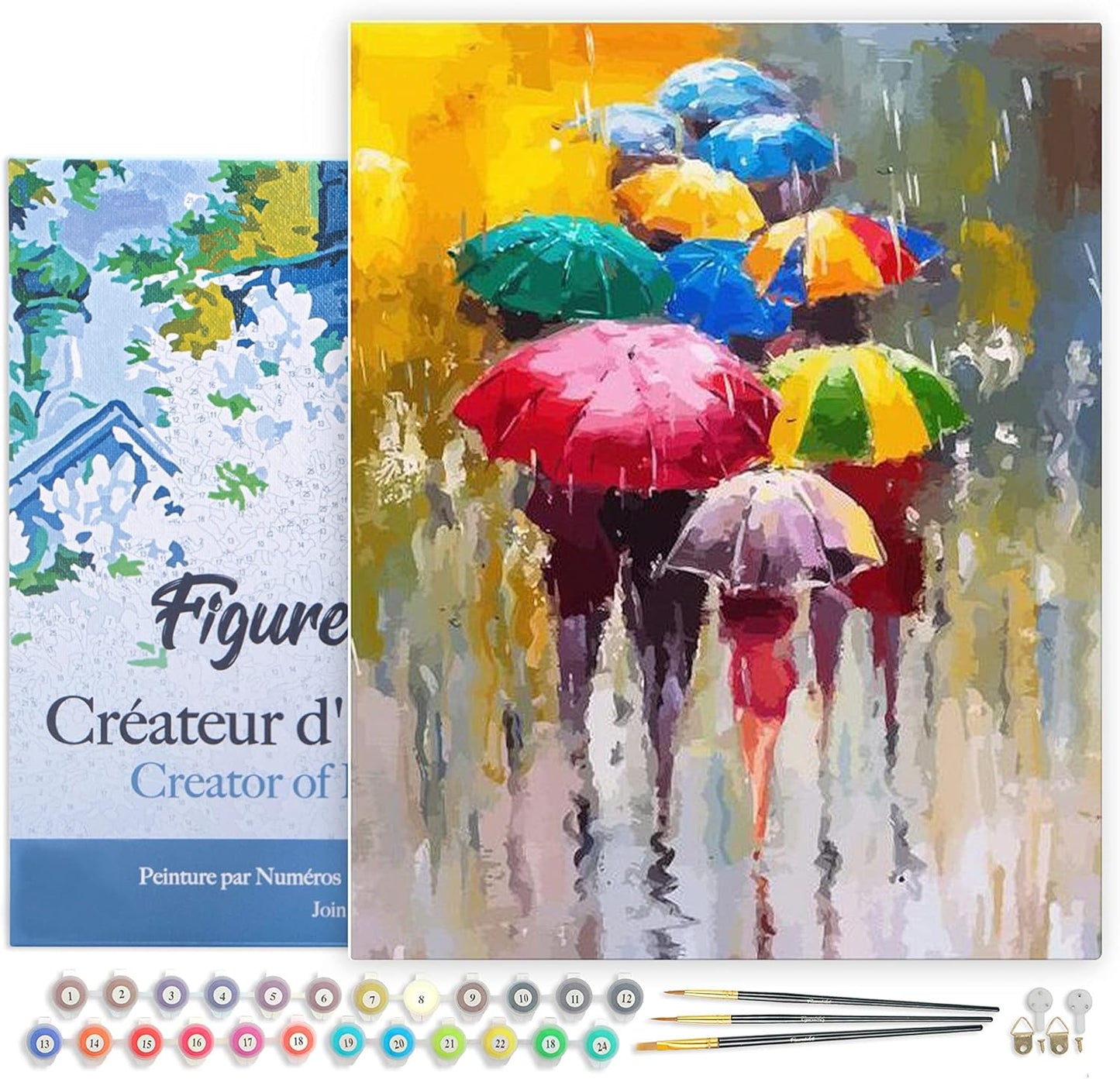 Malen nach Zahlen Set Schirme im Regen, Schirme im Regen 40x50cm Mit Rahmen (bereits gespannt)