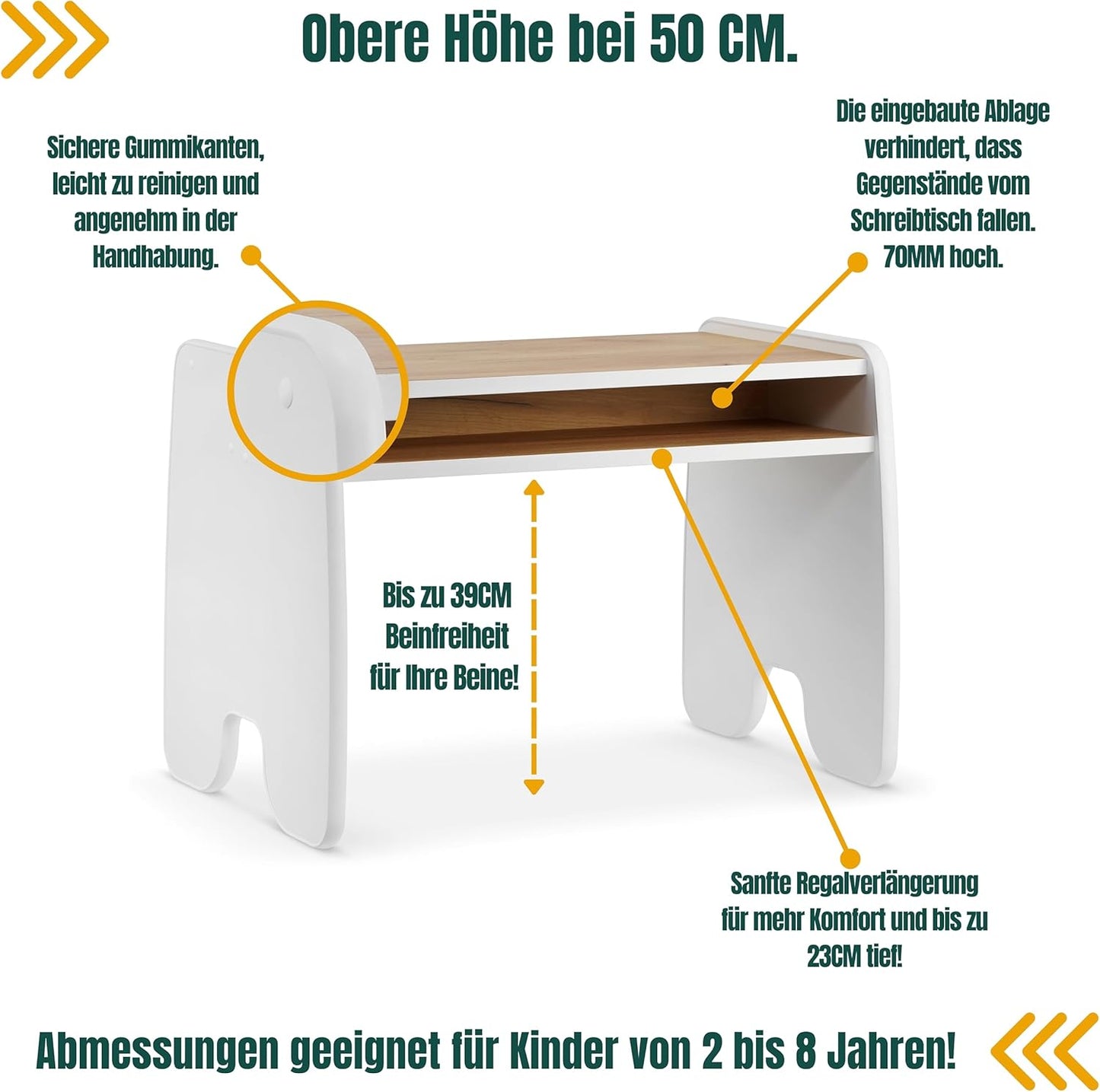 Kindertisch & Stühle-Set für Kinderzimmer, 2 Stühle und Tisch Weiss + Eiche