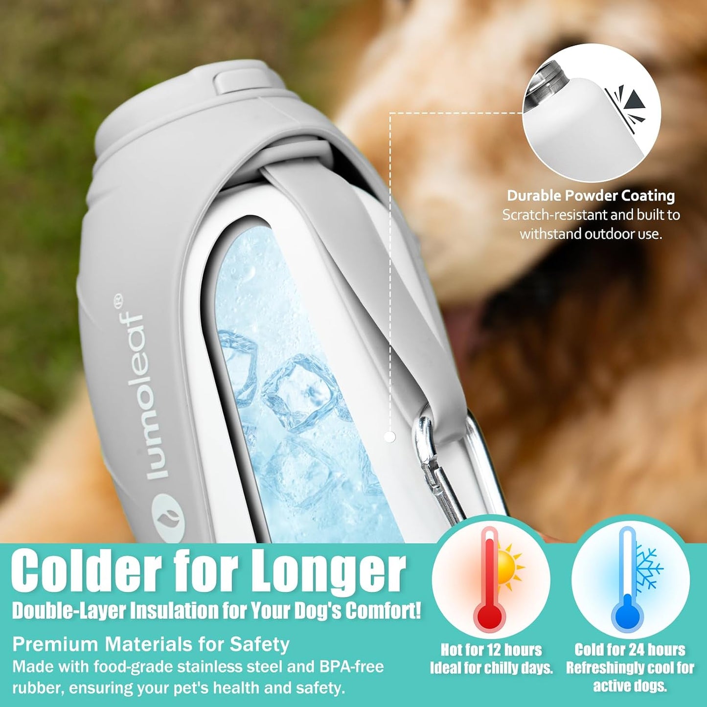 Isolierte Hundewasserflasche, Grau 800 ml