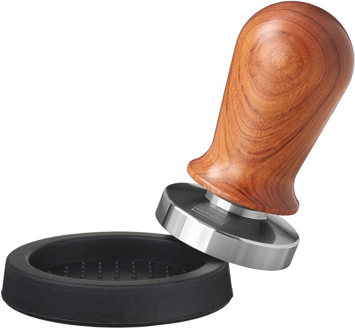 Espresso Tamper-Set Perfetto mit Kalibrierung, Set (49 mm + Tamperablage) Sandelholz - Dunkelbraun