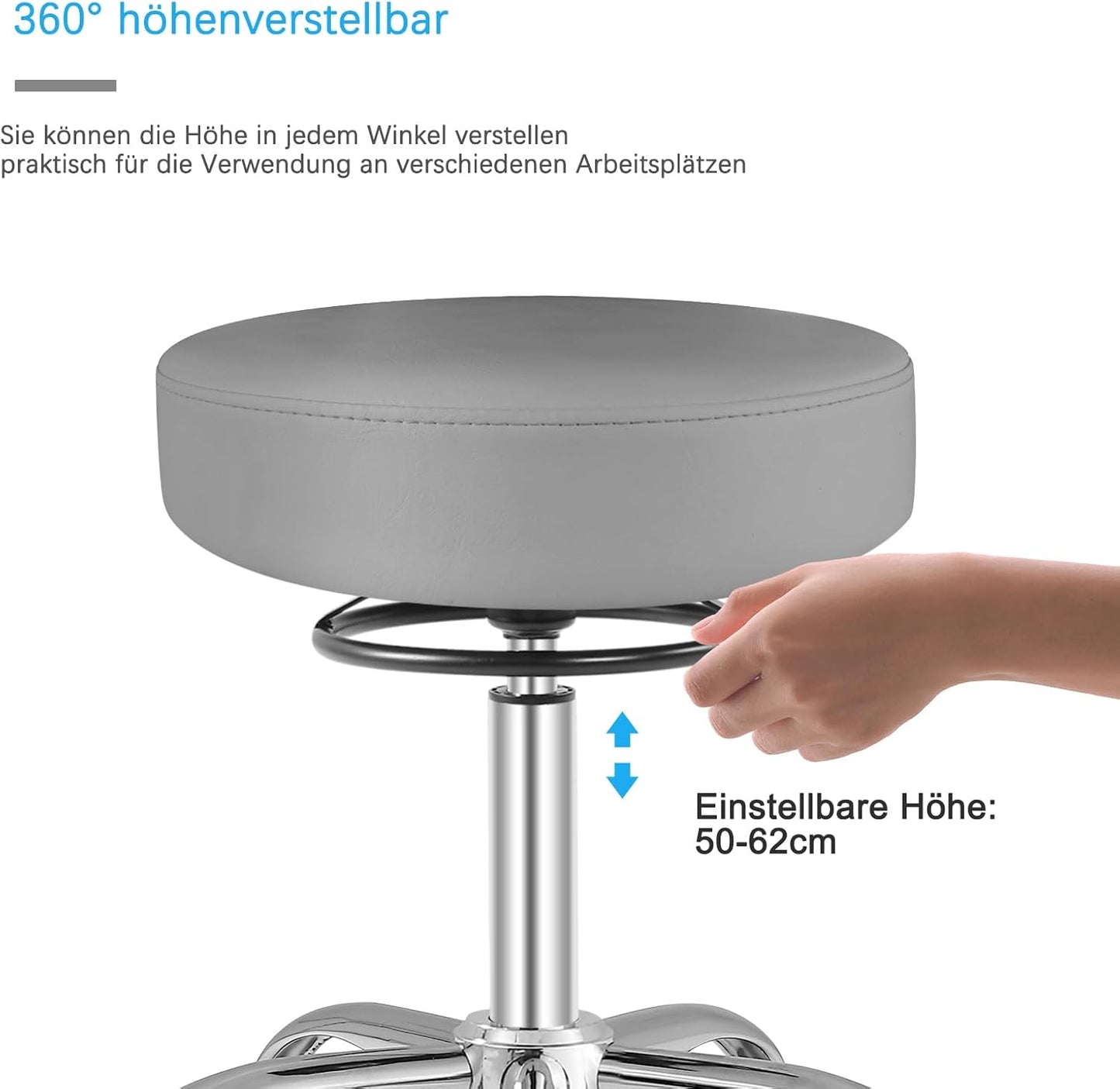 Höhenverstellbarer Rollhocker, Grau