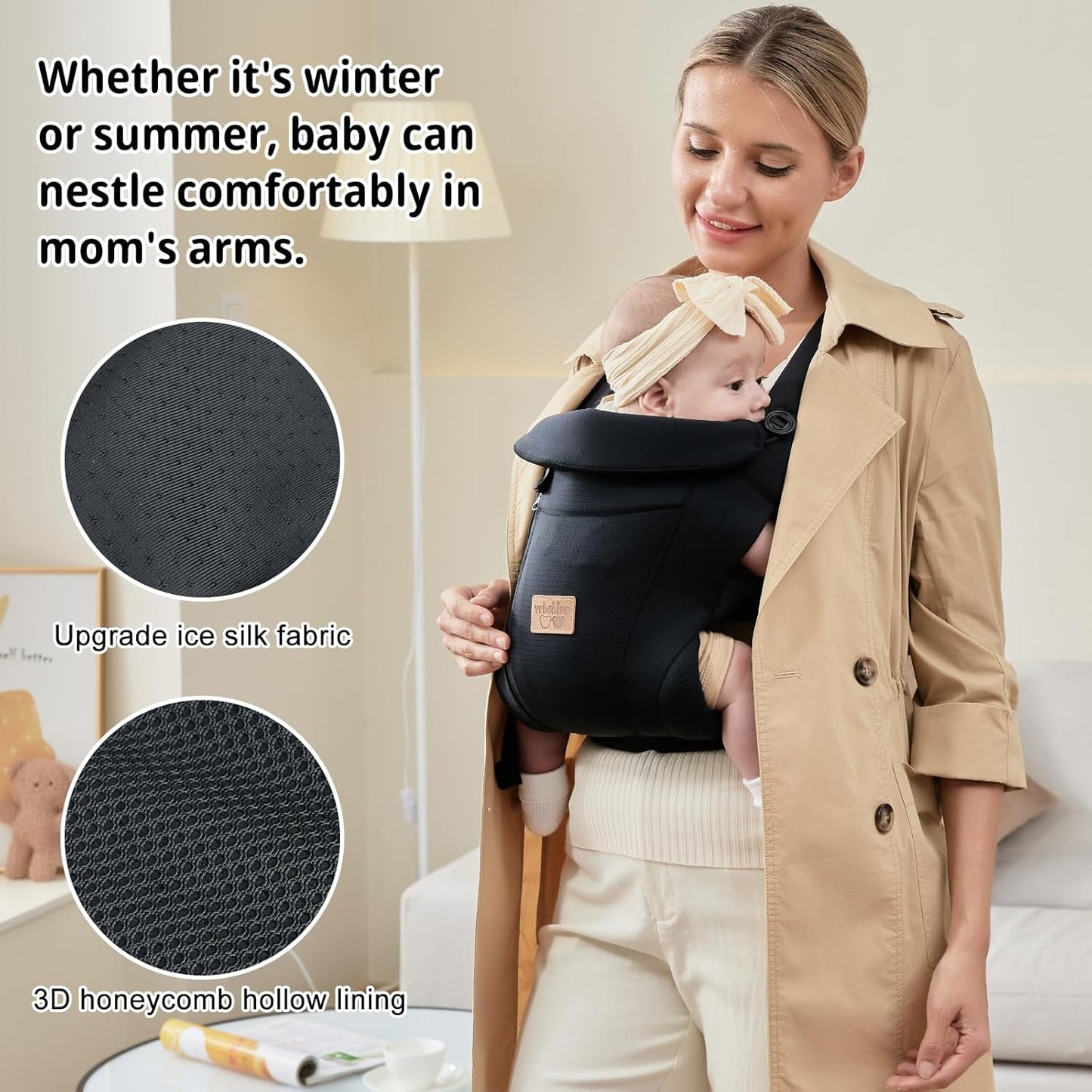 Ergonomische Babytrage für Neugeborene, Schwarz Upgraded - mit Gürtel