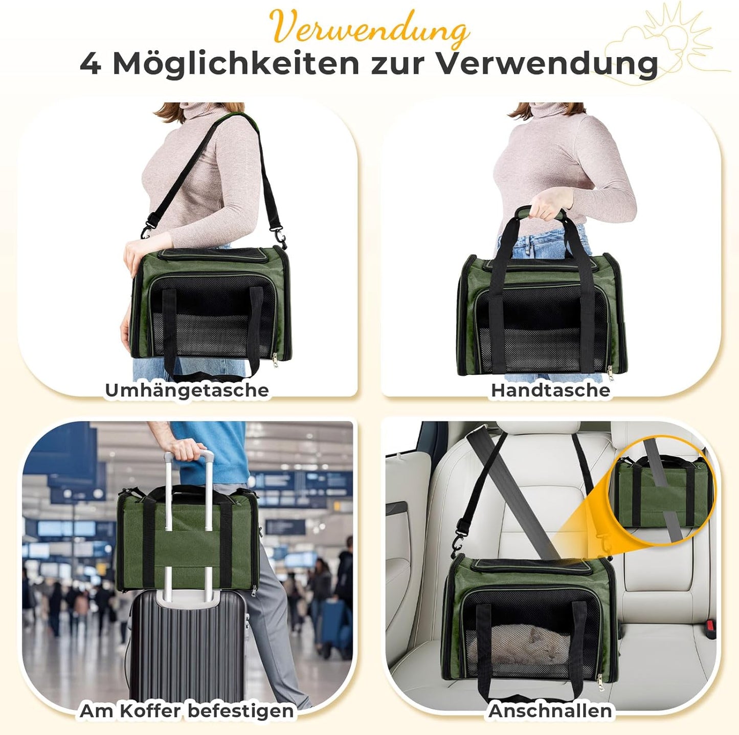 Faltbare Transporttasche bis 8 kg, 50 x 34 x 34 cm Grün