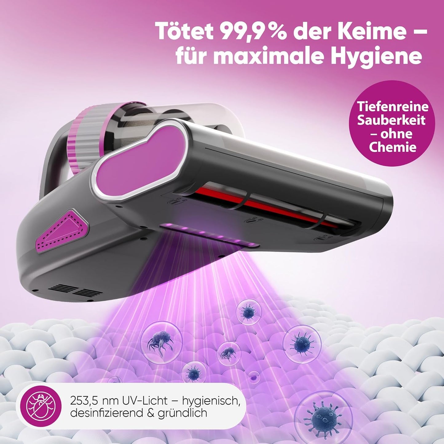3-in-1 Milbensauger mit UV-Licht & HEPA Filter, Grauxl