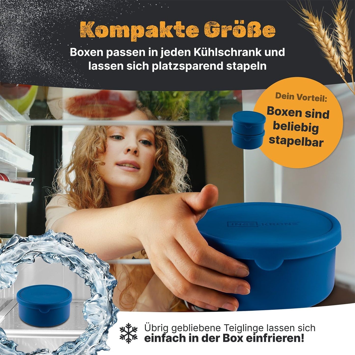 2er-Set Pizzaballenbox mit Deckel, 2 Stück blau