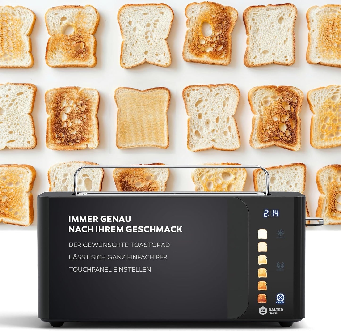 Langschlitztoaster TS-44 mit Touch-Bedienung und LCD Display, Schwarz Touch S