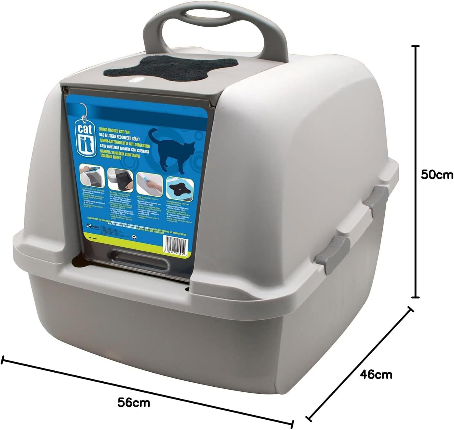 Jumbo Katzentoilette mit Abdeckung, Weiss/Grau 57 x 46 x 43 cm