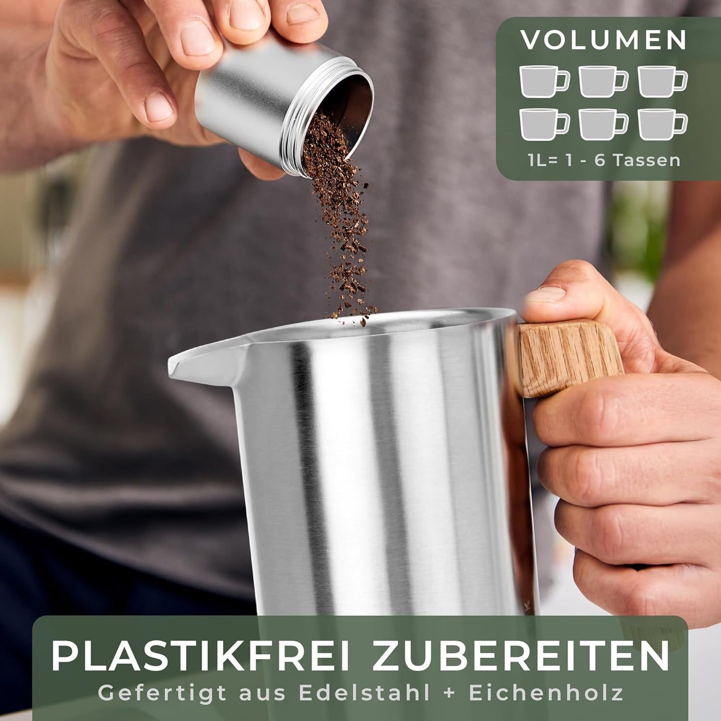 French Press Kaffeebereiter aus Edelstahl (1L), French Press 1L