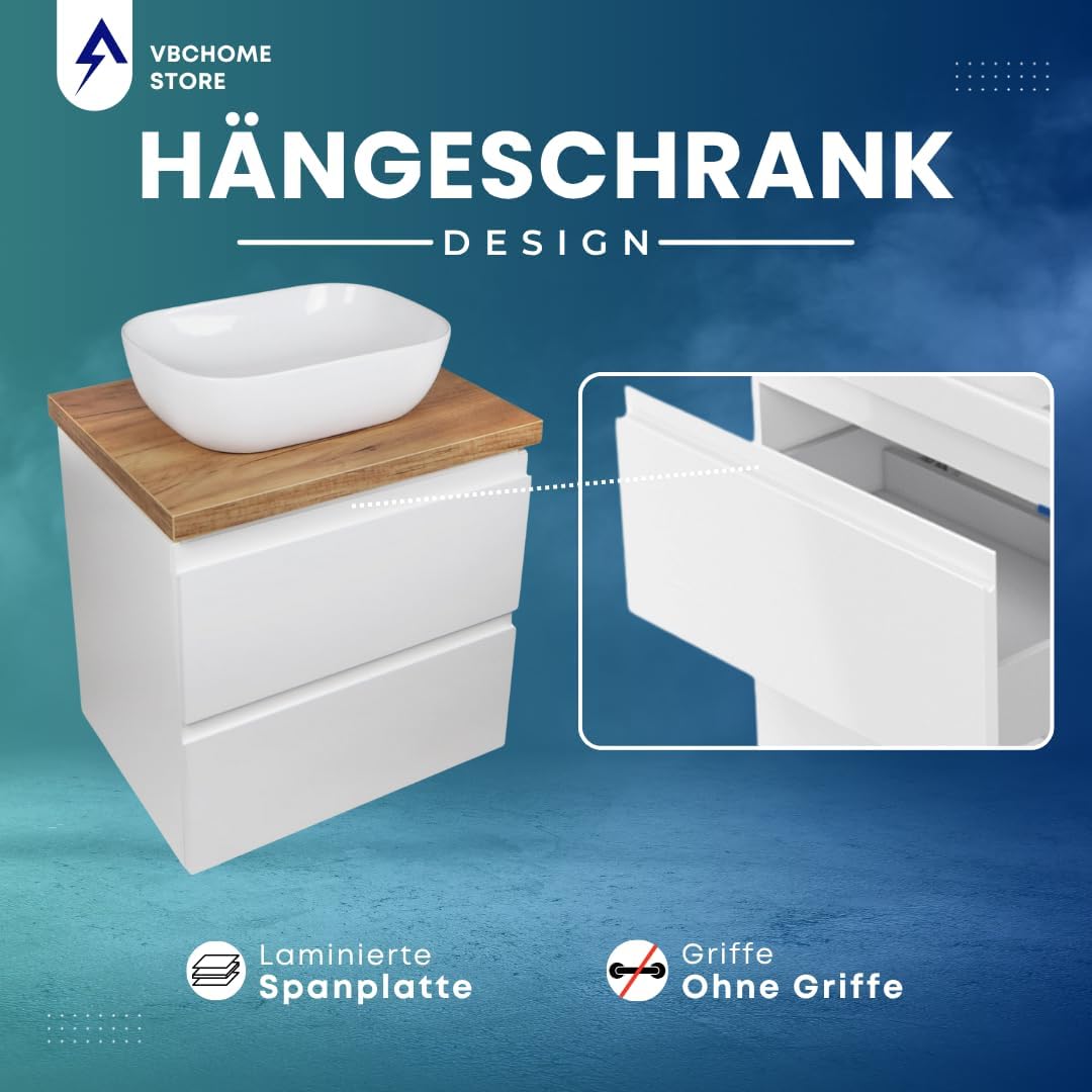 Unterschrank-Set mit Aufsatzwaschbecken, 1. Moduo Weiss 50 + Amelia 48