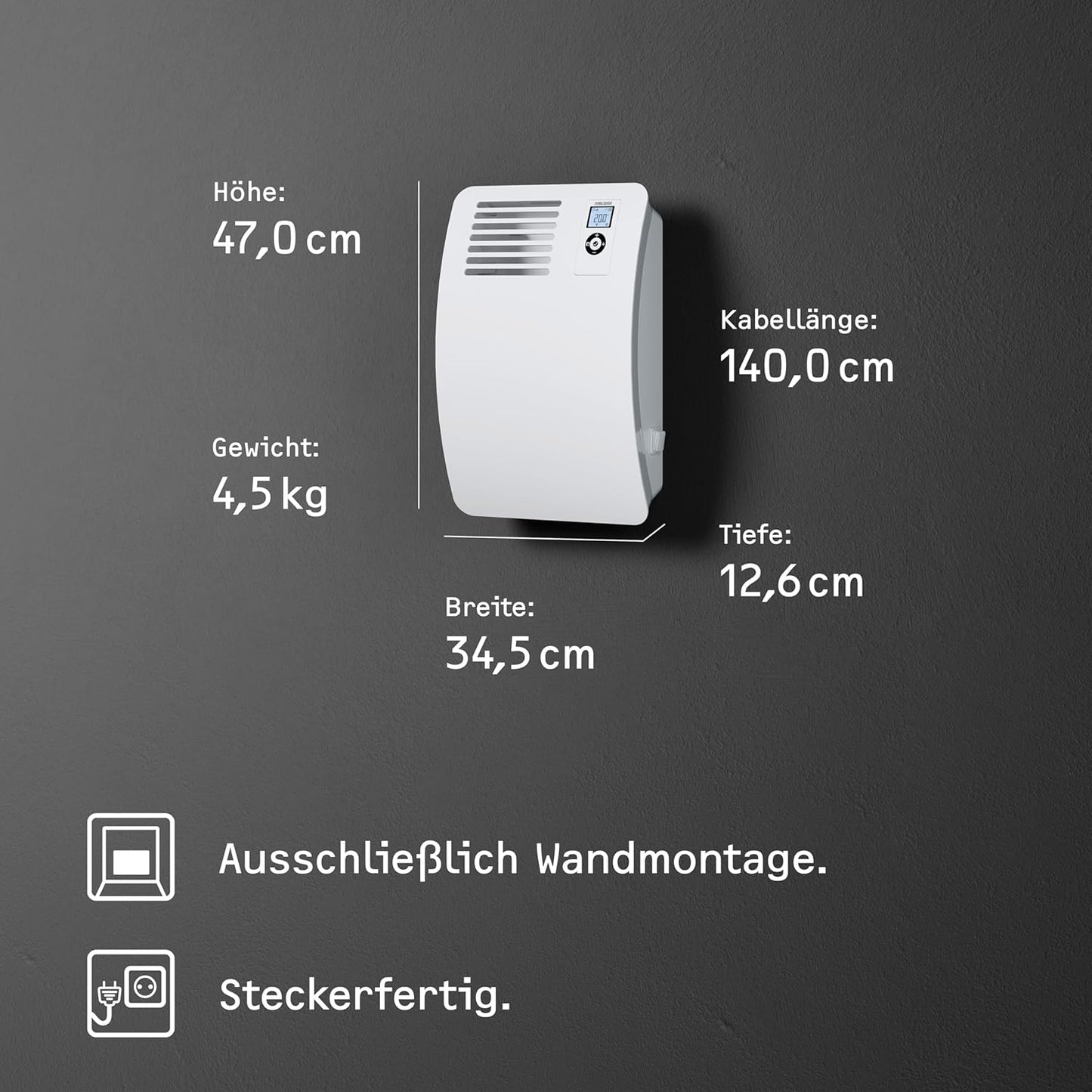 Elektroheizung CON 5 Premium, für ca. 6 m² Aluminiumfront und 120.Min.-Timer Wandmontage 2024