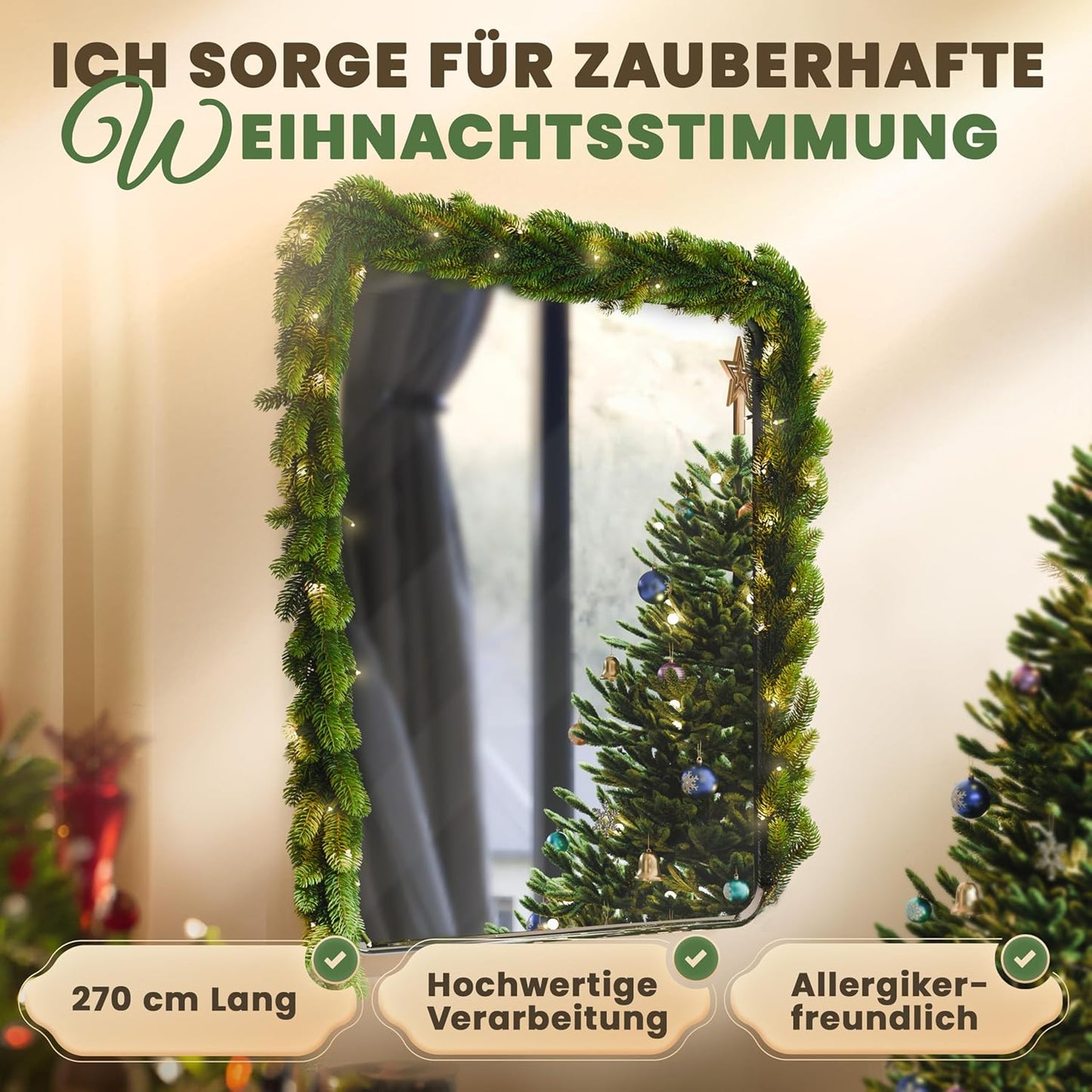 Weihnachtsgirlande, mit Beleuchtung 270 cm