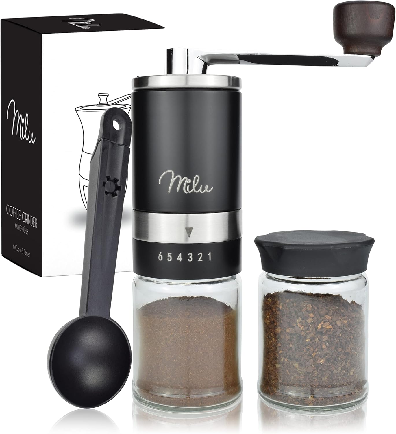 Manuelle Kaffeemühle mit Keramikmahlwerk, Schwarz Keramik
