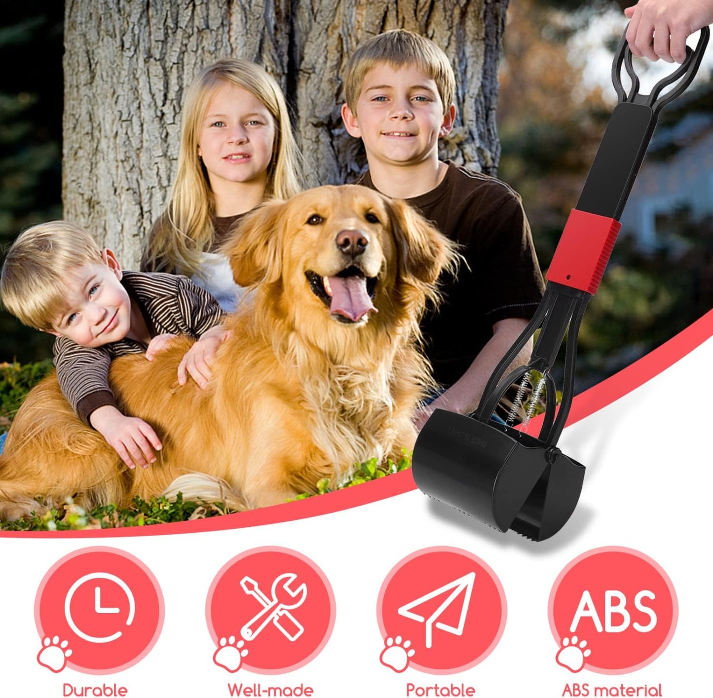 Faltbare Hundekotschaufel mit Hebelmechanismus, Rot