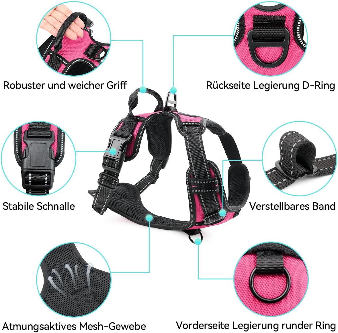 Reflektierendes Hundegeschirr, S (1er Pack) Leuchtend Rosa