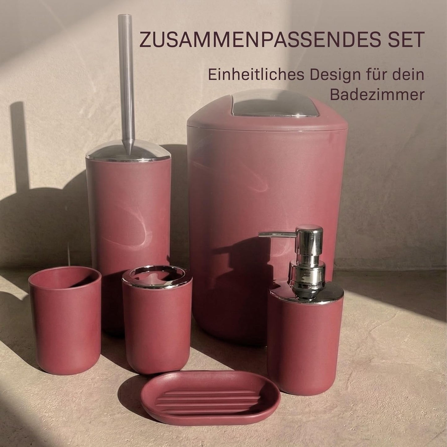 6-teiliges Badezimmer-Zubehörset, Rot