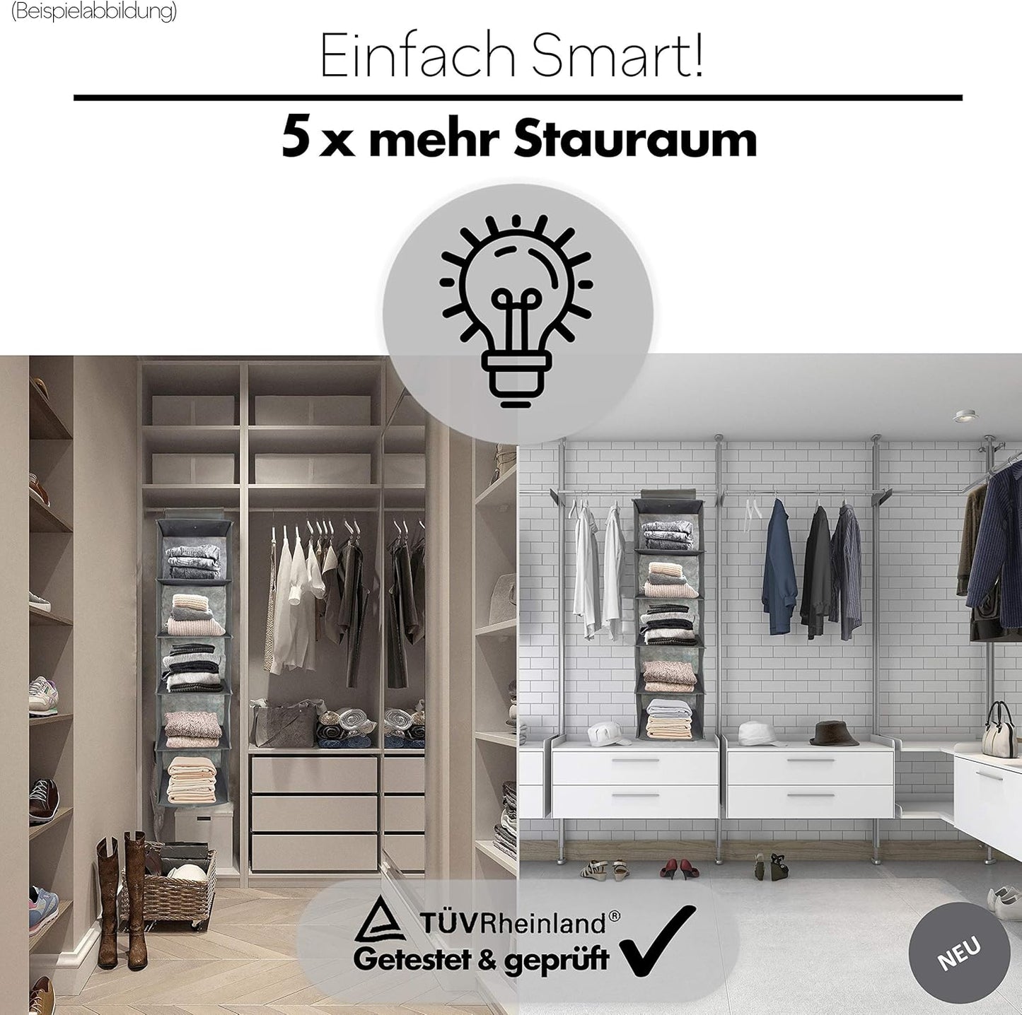 Kleiderschrank Hängeregal mit 4 Aufbewahrungsboxen, 1 X Hängeregal + 4 X Schubladenboxen